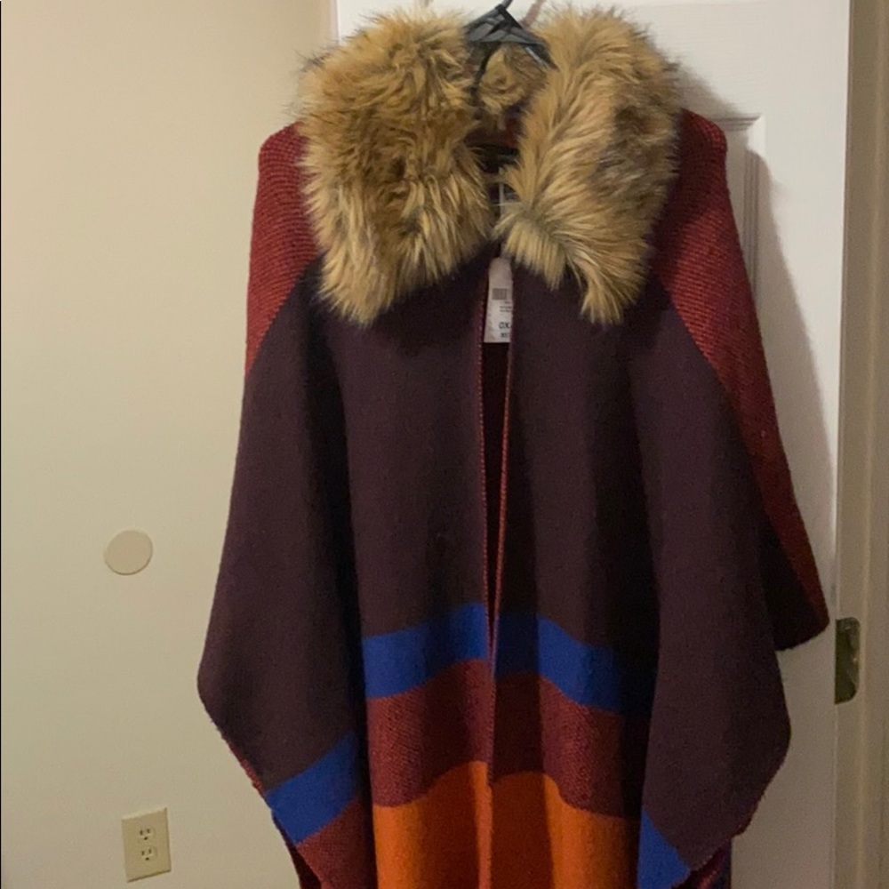 Sweater Cardigan W/ Faux Fur Collar